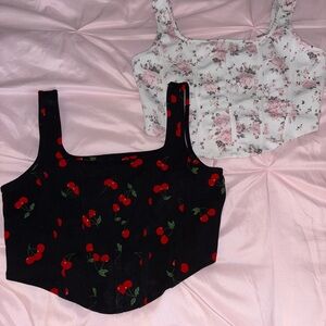 SHEIN Black Cherry and White Floral Crop Tops